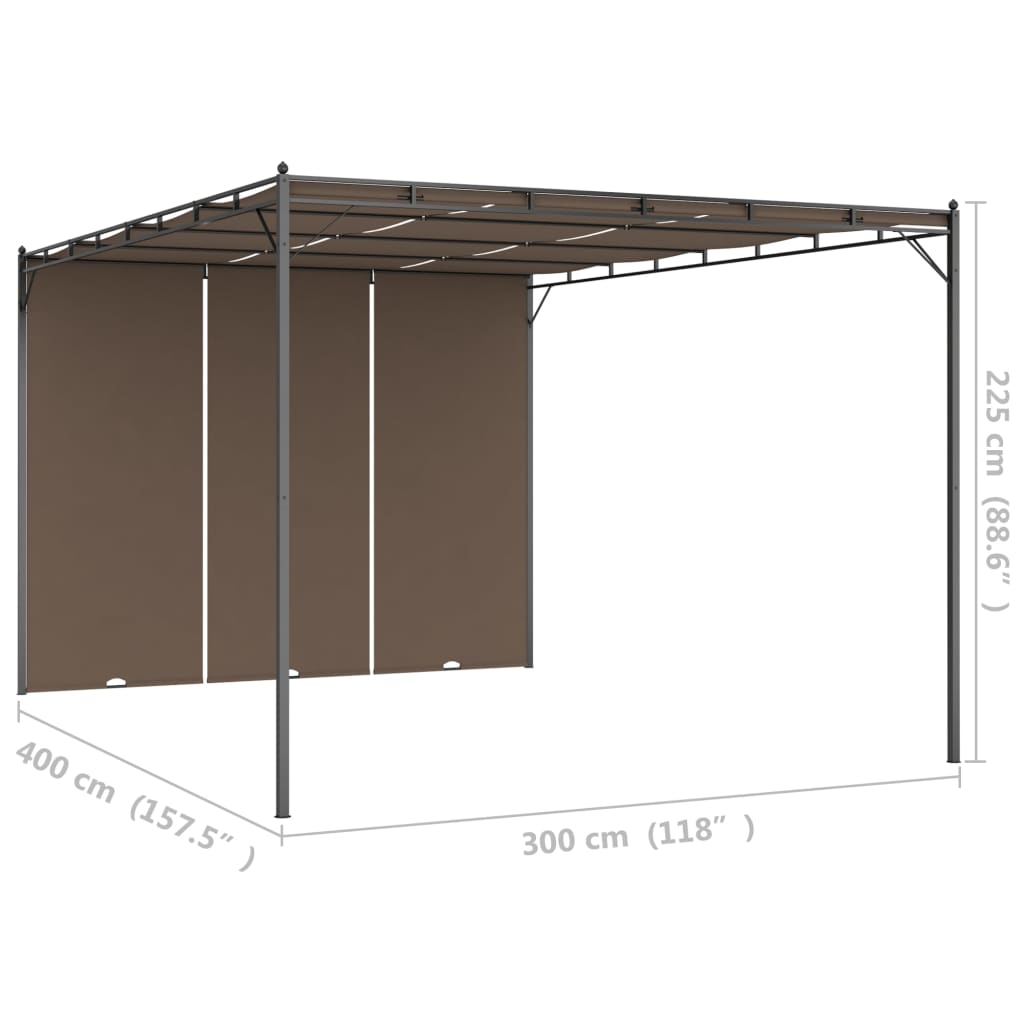 Belvédère de jardin avec rideau latéral 4x3x2,25 m Taupe