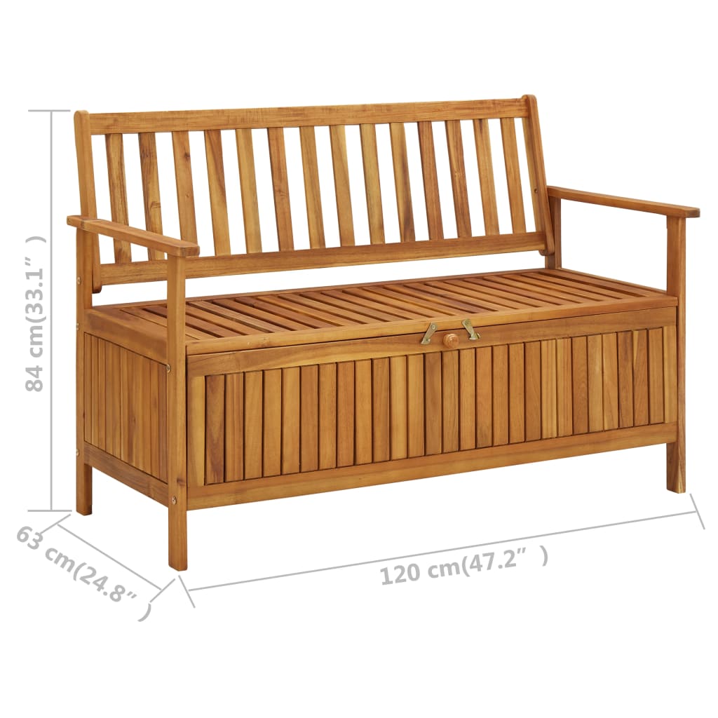 Banc de rangement de jardin 120 cm bois d'acacia solide