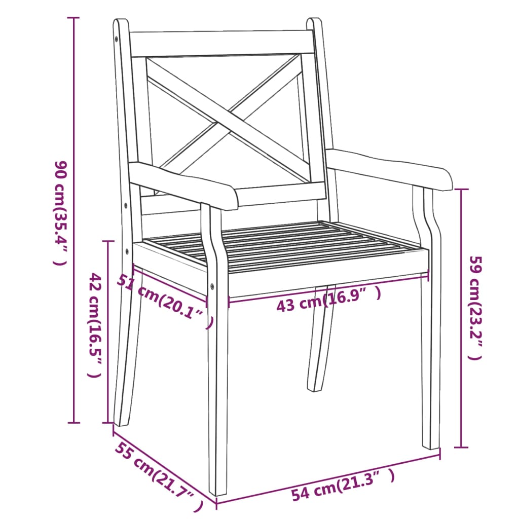 Chaises à manger d'extérieur lot de 2 Bois d'acacia massif