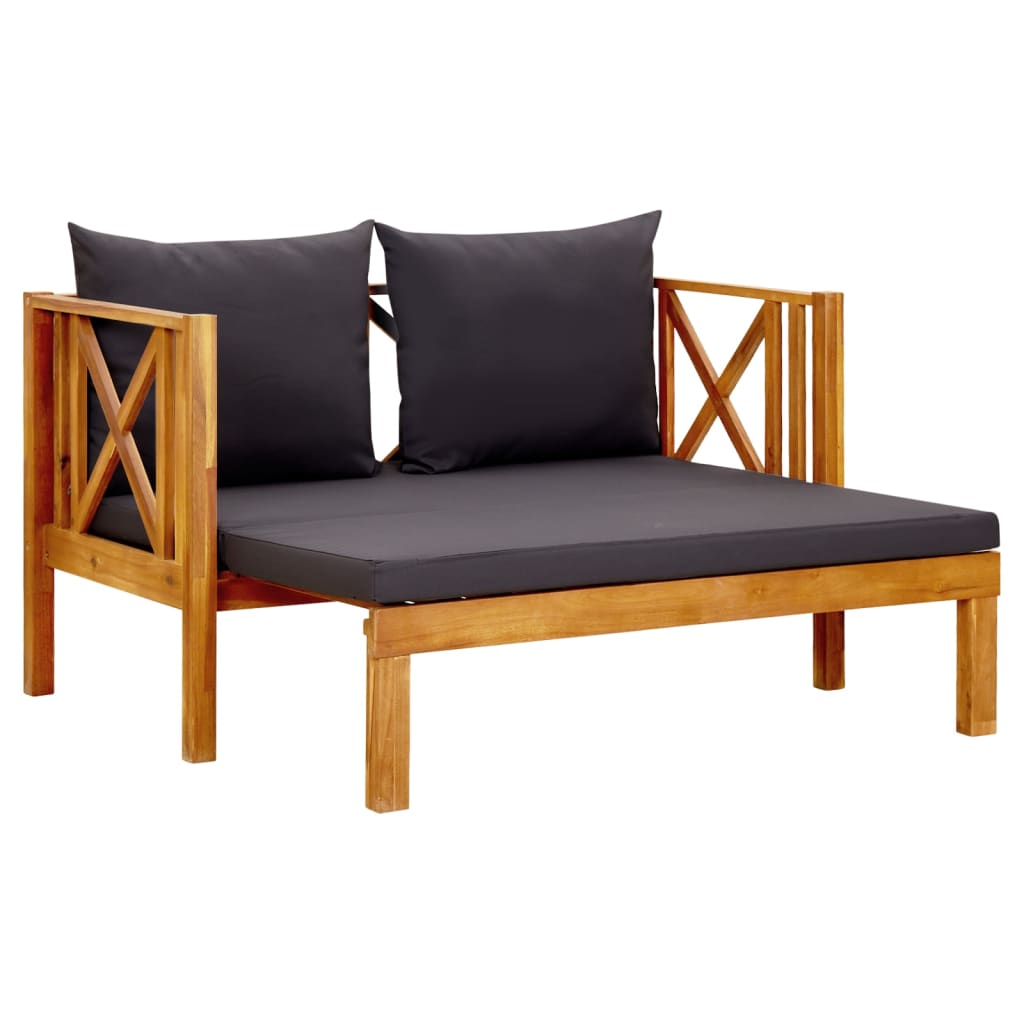 Banc de jardin 2 places et coussins 122 cm Bois d'acacia massif