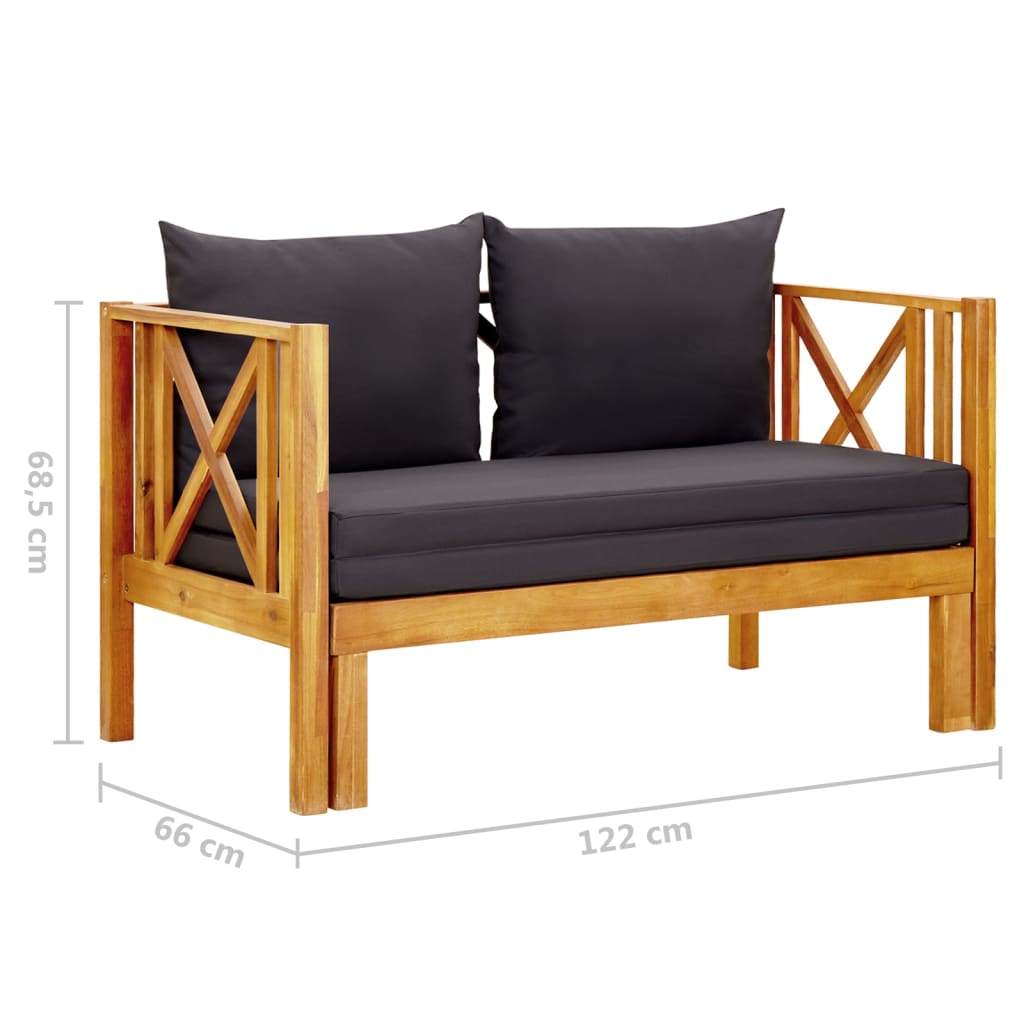 Banc de jardin 2 places et coussins 122 cm Bois d'acacia massif