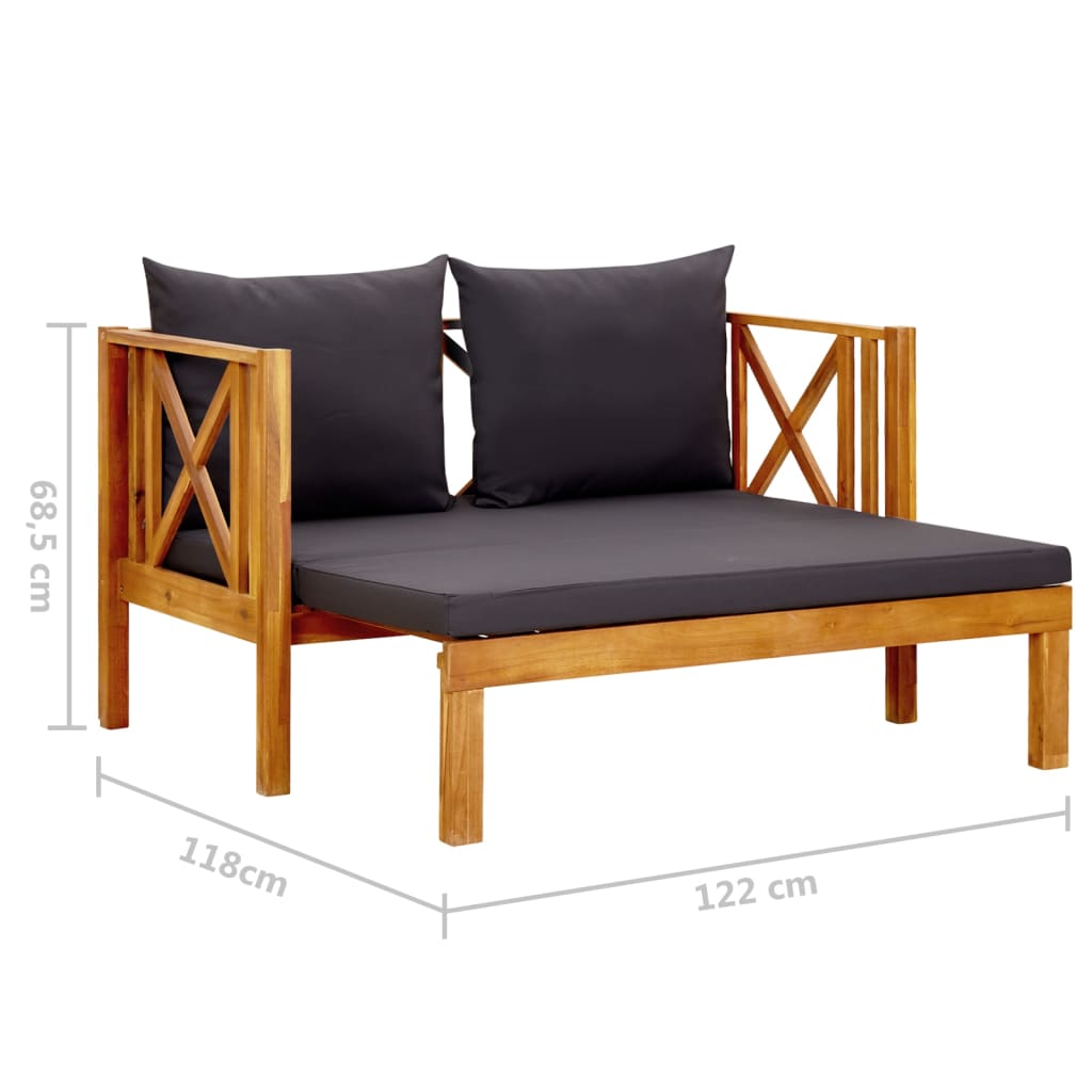 Banc de jardin 2 places et coussins 122 cm Bois d'acacia massif