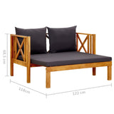 Banc de jardin 2 places et coussins 122 cm Bois d'acacia massif