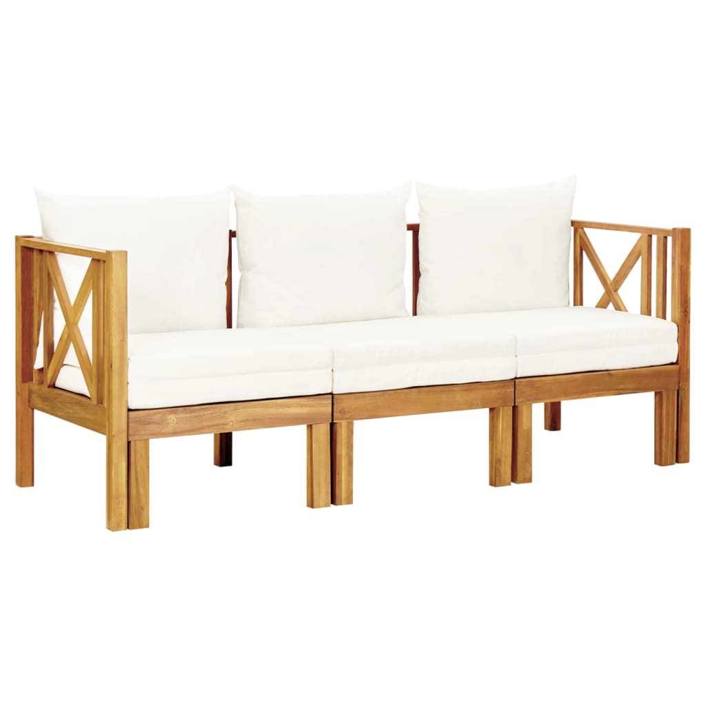 Banc de jardin 3 places et coussins 179 cm Bois d'acacia massif