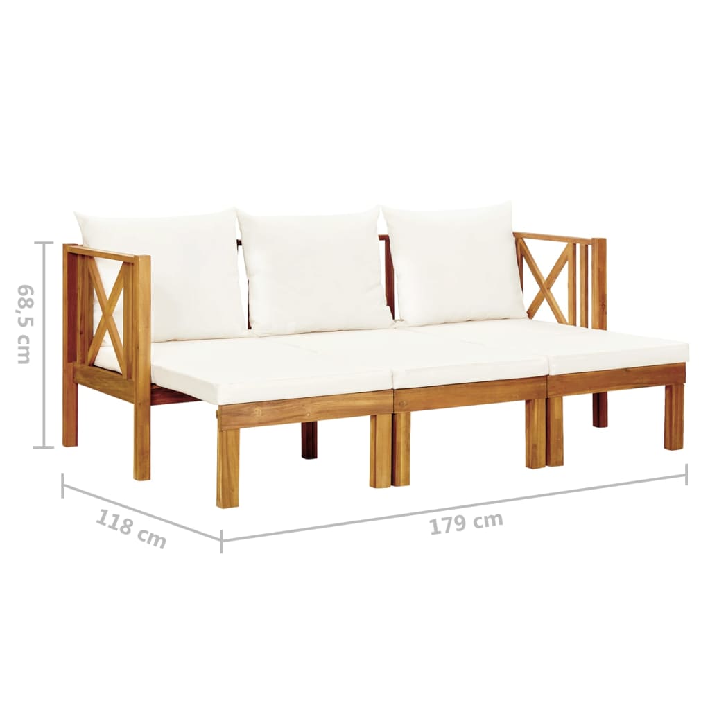 Banc de jardin 3 places et coussins 179 cm Bois d'acacia massif