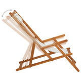 Chaise pliable de plage Bois d'eucalyptus solide et tissu Crème