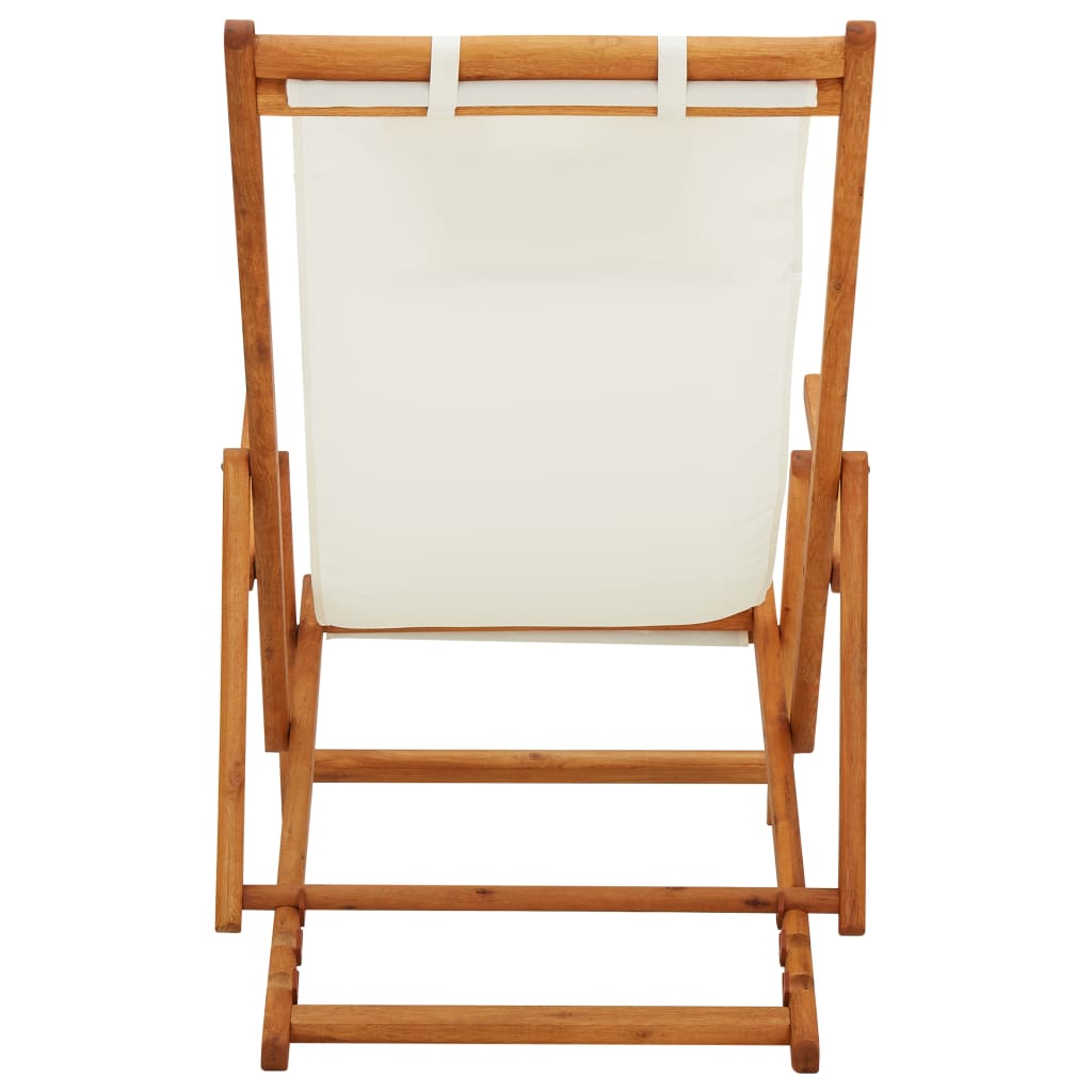 Chaise pliable de plage Bois d'eucalyptus solide et tissu Crème