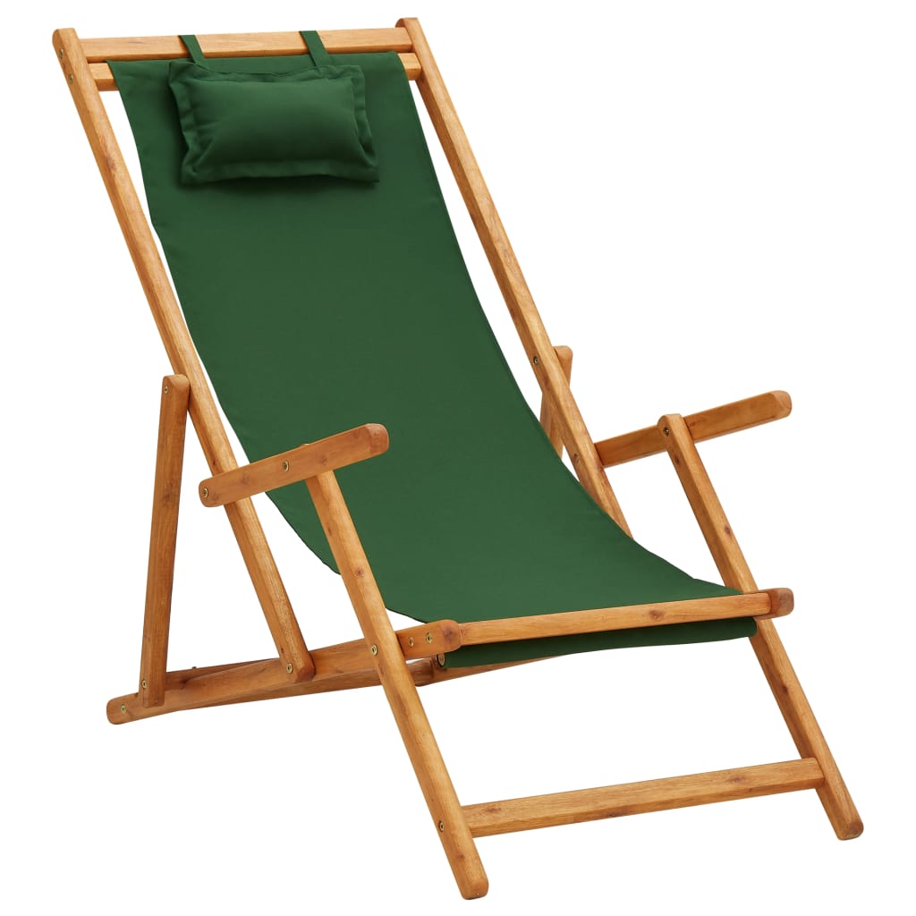 Chaise pliable de plage bois d'eucalyptus solide et tissu vert