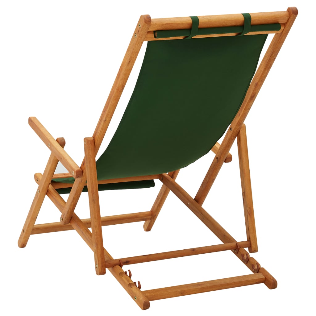 Chaise pliable de plage bois d'eucalyptus solide et tissu vert