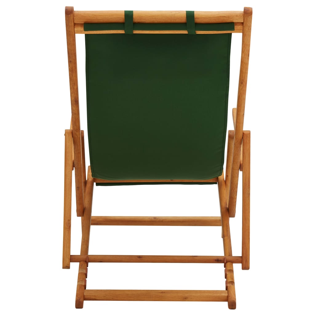 Chaise pliable de plage bois d'eucalyptus solide et tissu vert