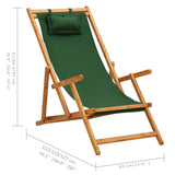 Chaise pliable de plage bois d'eucalyptus solide et tissu vert