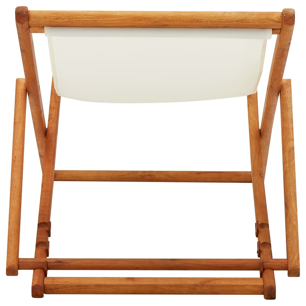 Chaise pliable de plage bois d'eucalyptus et tissu blanc crème