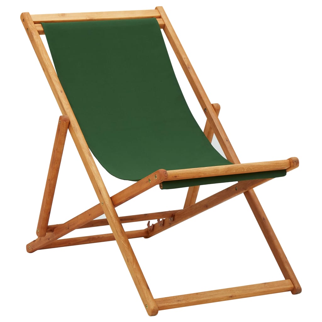 Chaise pliable de plage bois d'eucalyptus et tissu vert