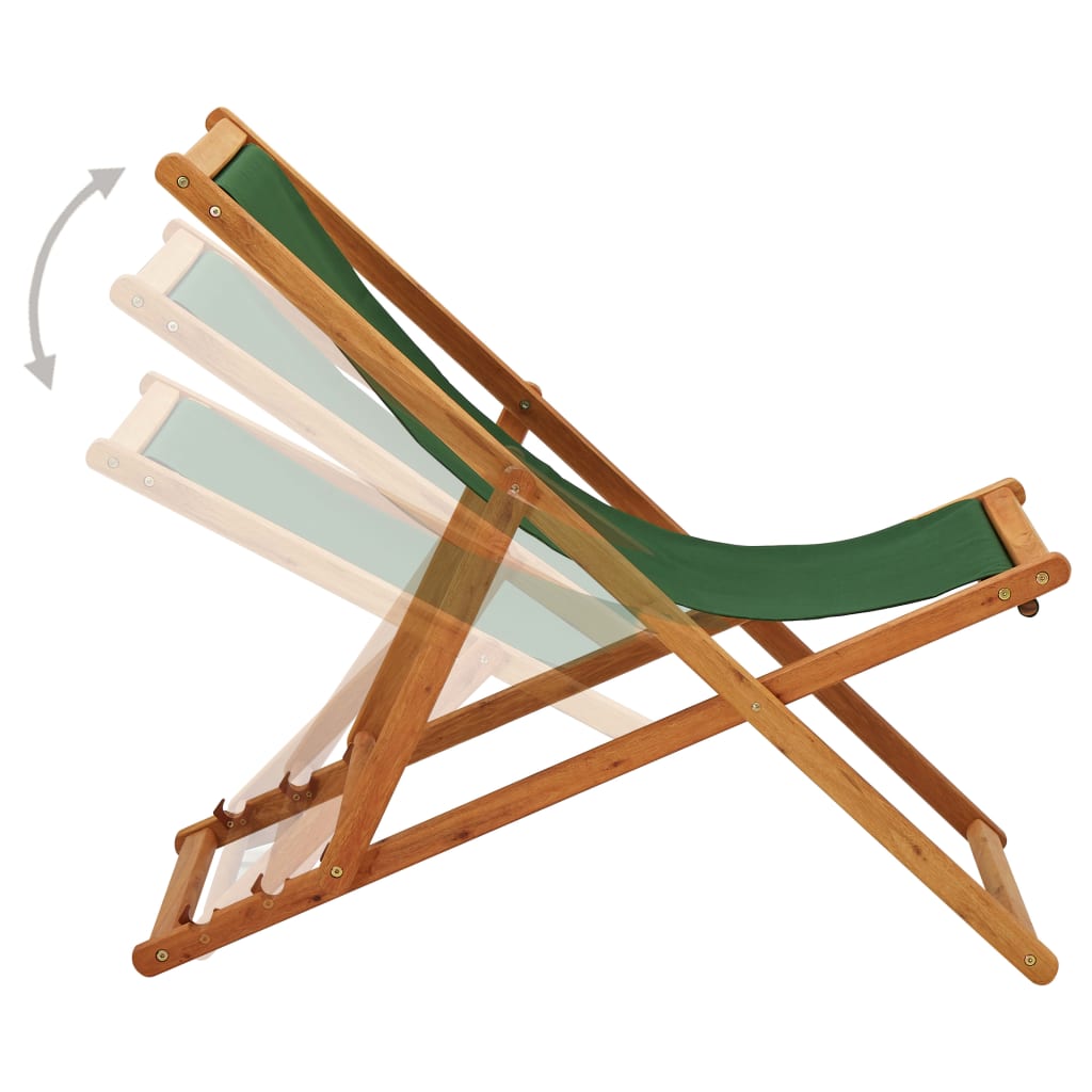 Chaise pliable de plage bois d'eucalyptus et tissu vert