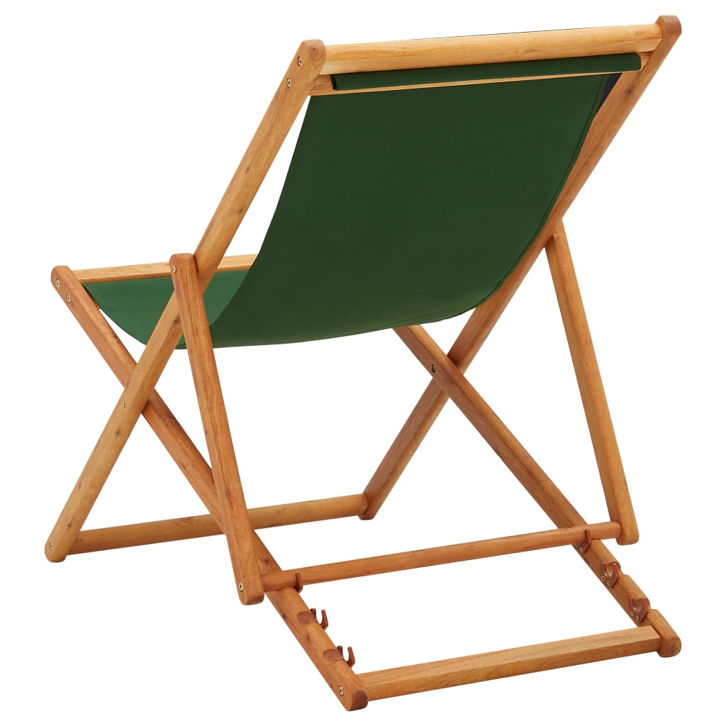 Chaise pliable de plage bois d'eucalyptus et tissu vert