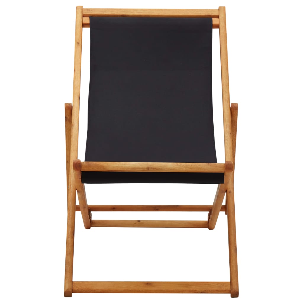 Chaise pliable de plage bois d'eucalyptus et tissu noir