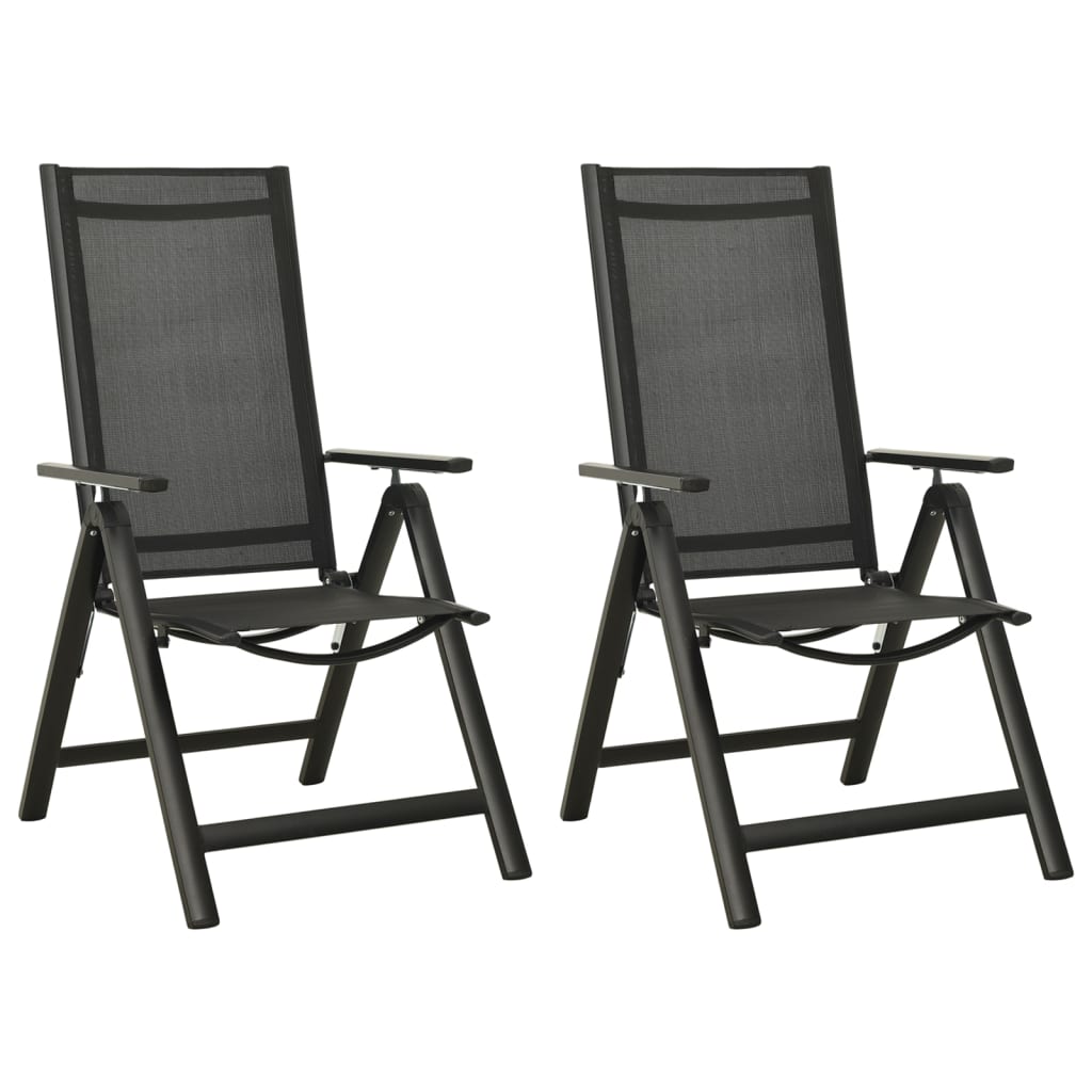 Chaises pliables de jardin lot de 2 Textilène et aluminium Noir