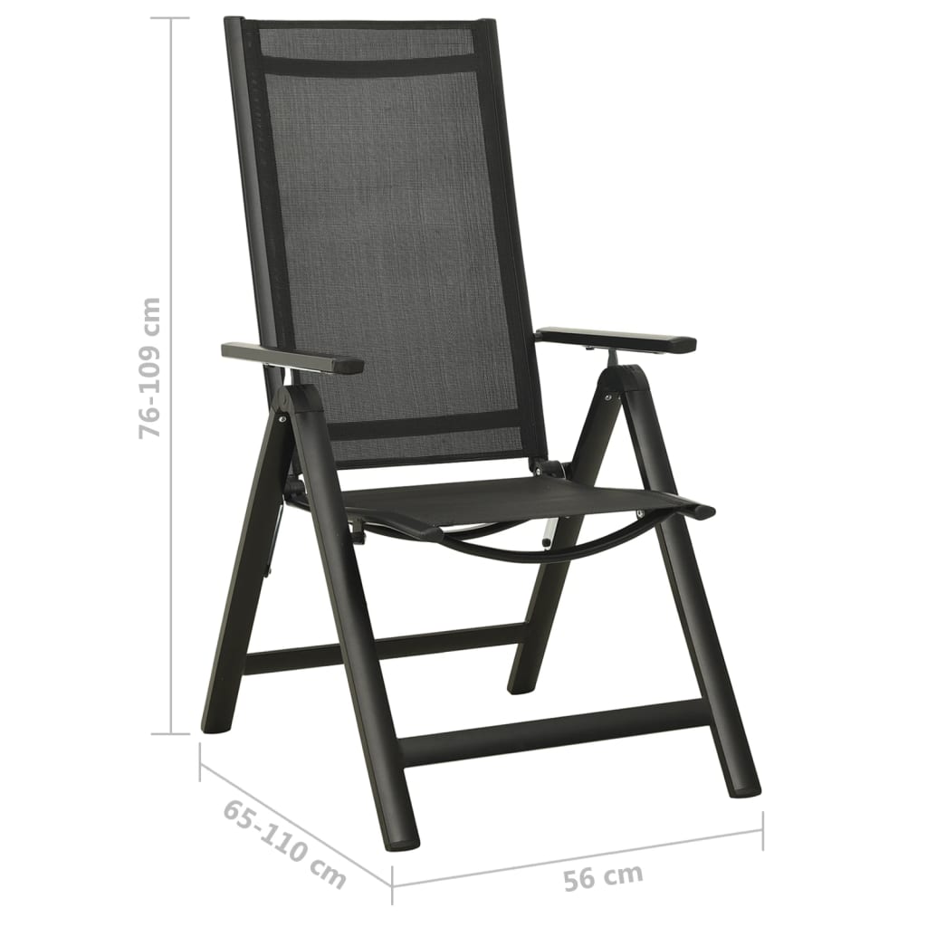 Chaises pliables de jardin lot de 2 Textilène et aluminium Noir