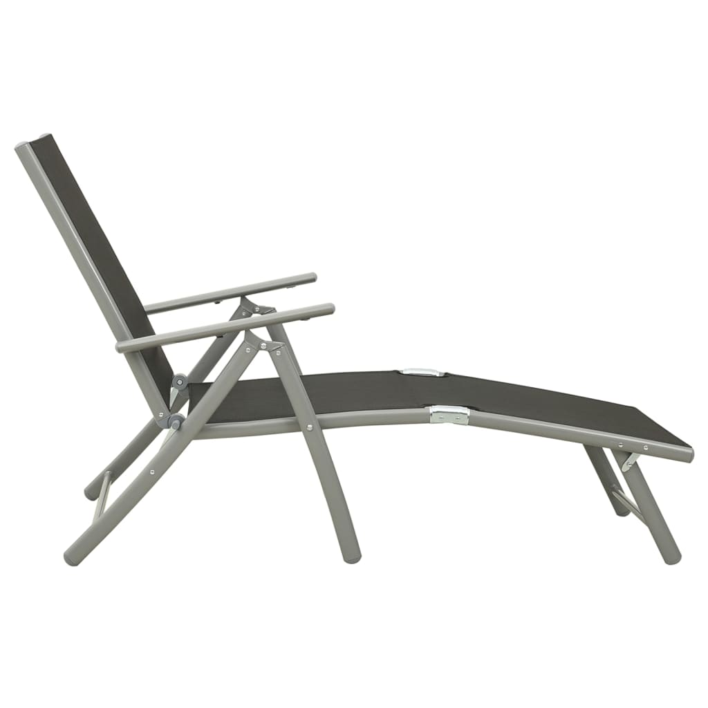 Chaise longue pliable Textilène et aluminium noir et argenté