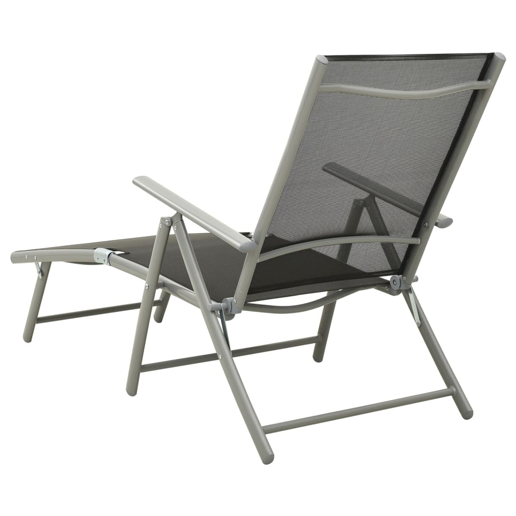 Chaise longue pliable Textilène et aluminium noir et argenté