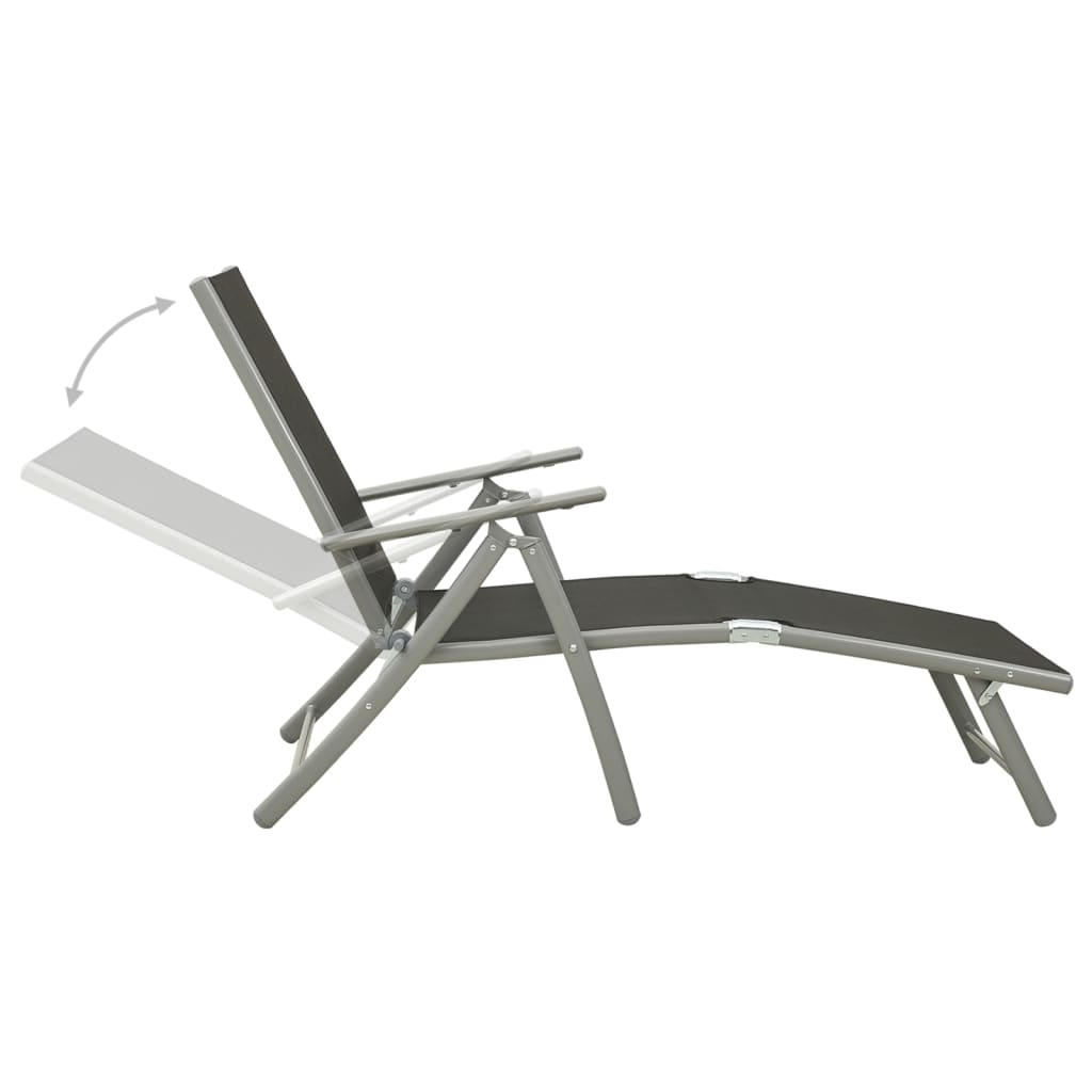 Chaise longue pliable Textilène et aluminium noir et argenté