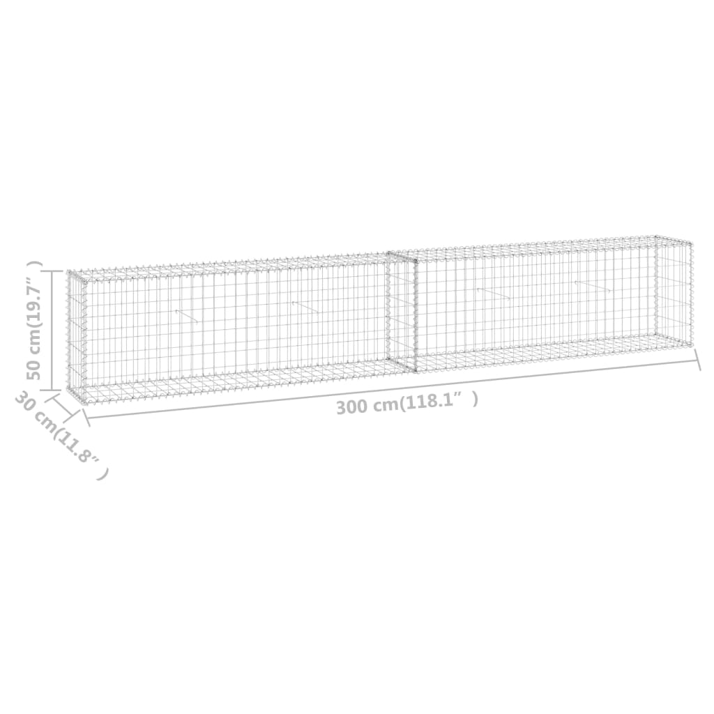 Gabionenwand mit Abdeckungen aus verzinktem Stahl, 300 x 30 x 50 cm