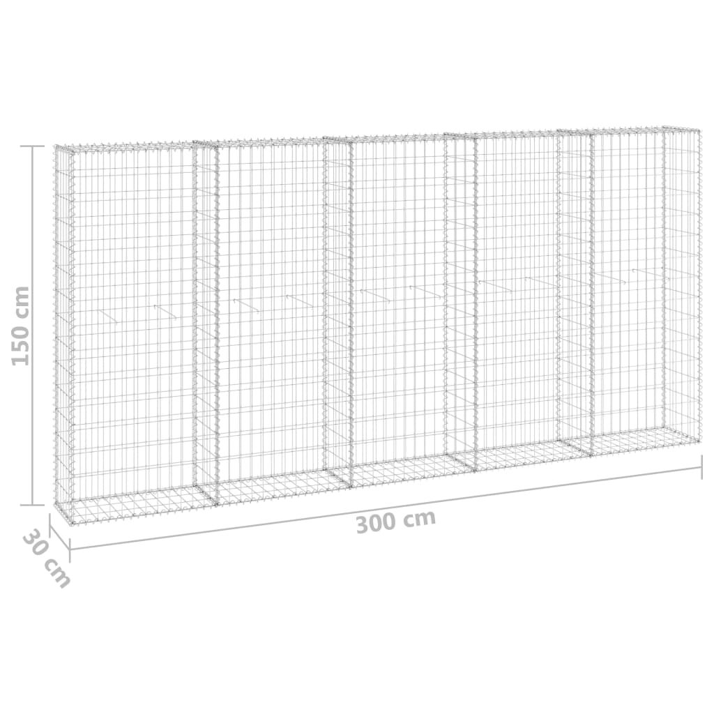 Mur en gabion avec couvercles Acier galvanisé 300x30x150 cm