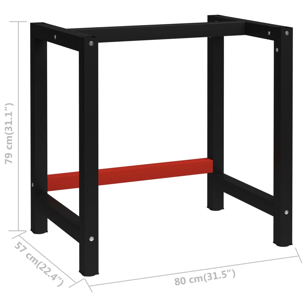 Cadre de banc de travail Métal 80x57x79 cm Noir et rouge