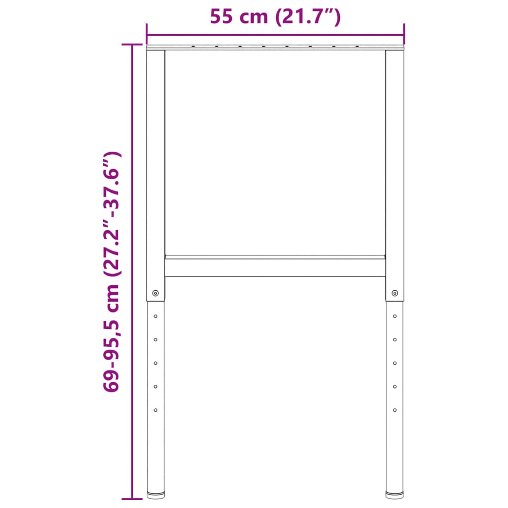 Cadres d'établi réglables 2 pcs Métal 55x(69-95,5) cm Noir