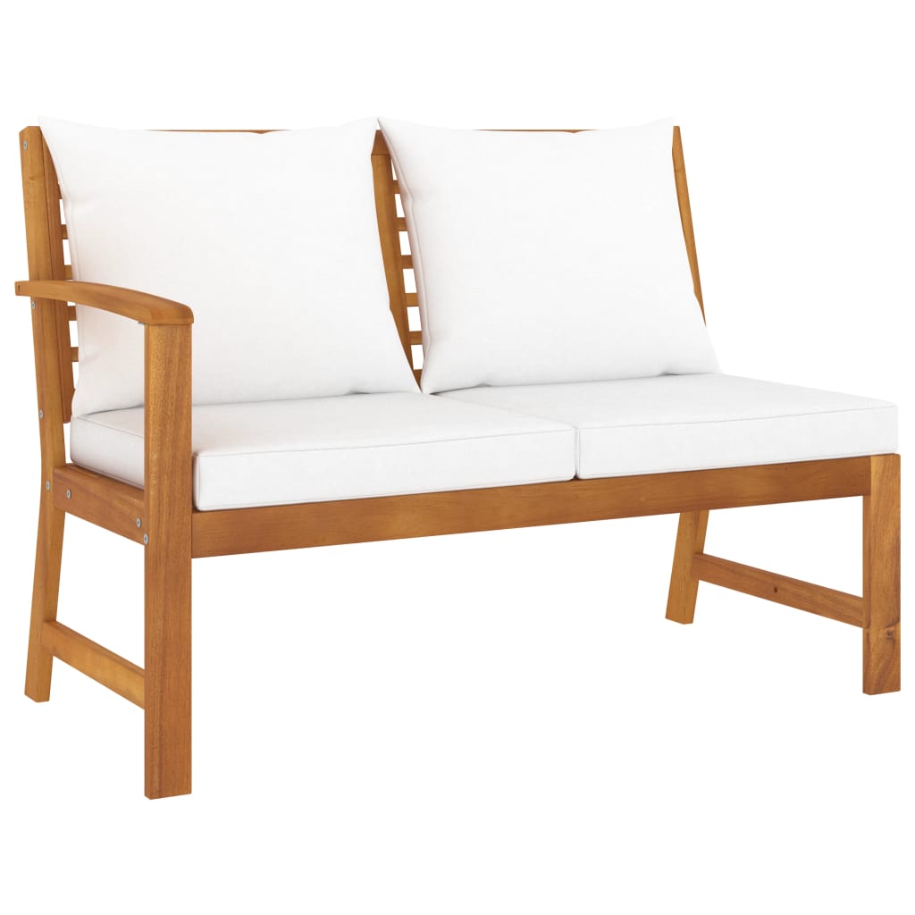 Banc de jardin 114,5 cm avec coussin crème Bois solide d'acacia