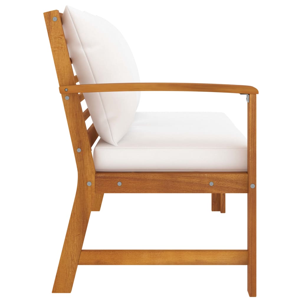 Banc de jardin 114,5 cm avec coussin crème Bois solide d'acacia