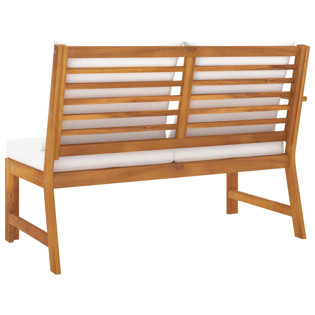 Banc de jardin 114,5 cm avec coussin crème Bois solide d'acacia