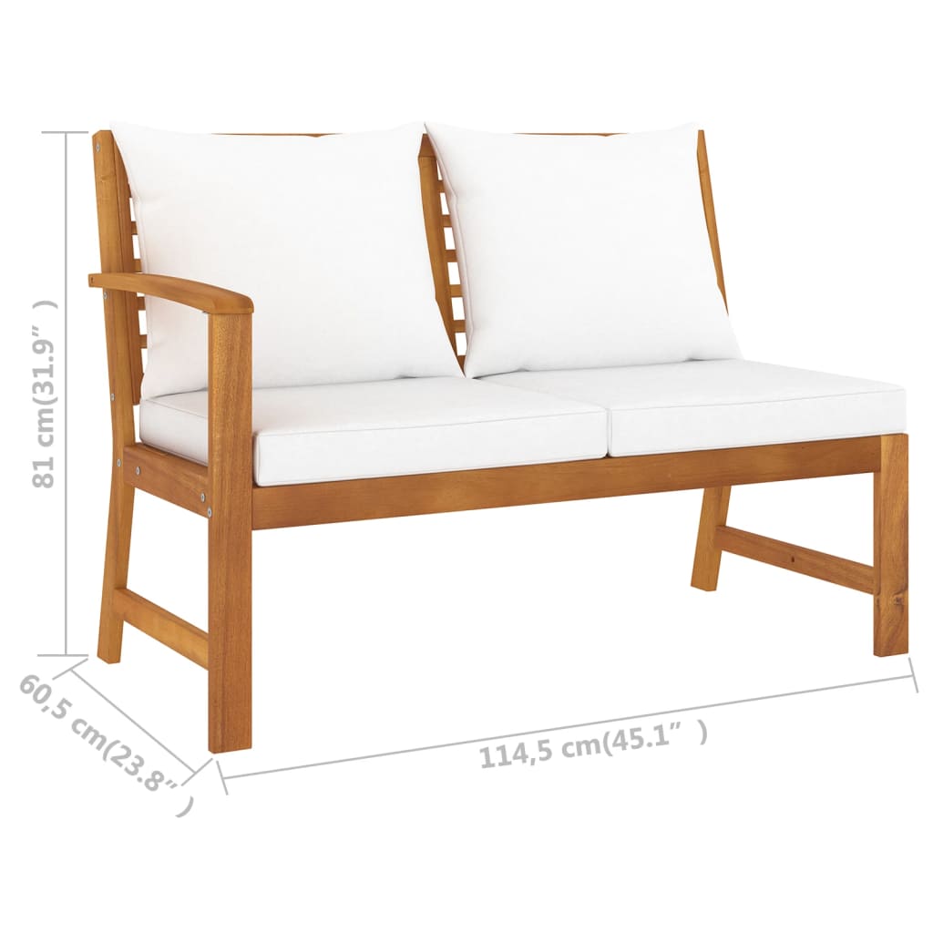 Banc de jardin 114,5 cm avec coussin crème Bois solide d'acacia