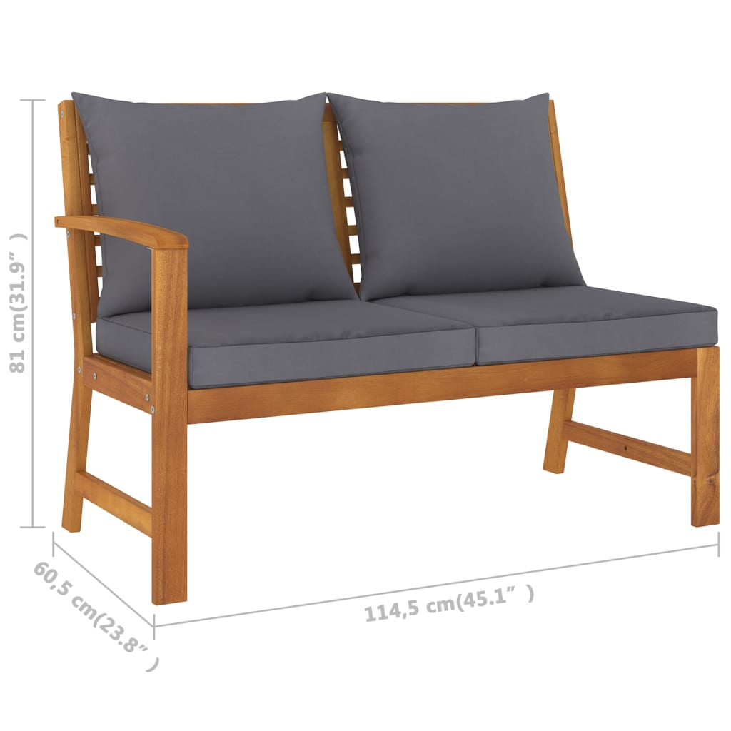 Banc de jardin 114,5 cm avec coussin gris foncé Bois d'acacia