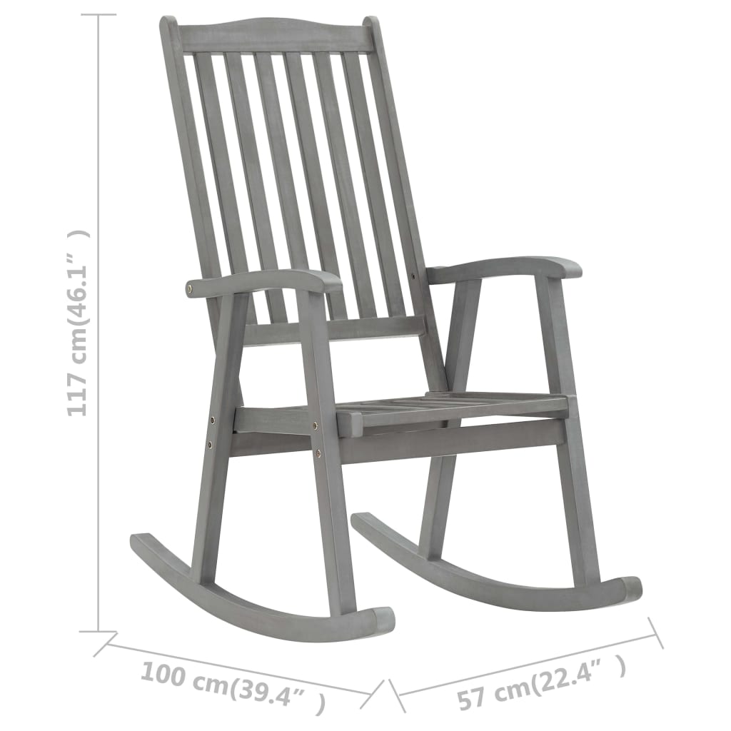 Chaise à bascule gris bois d'acacia massif