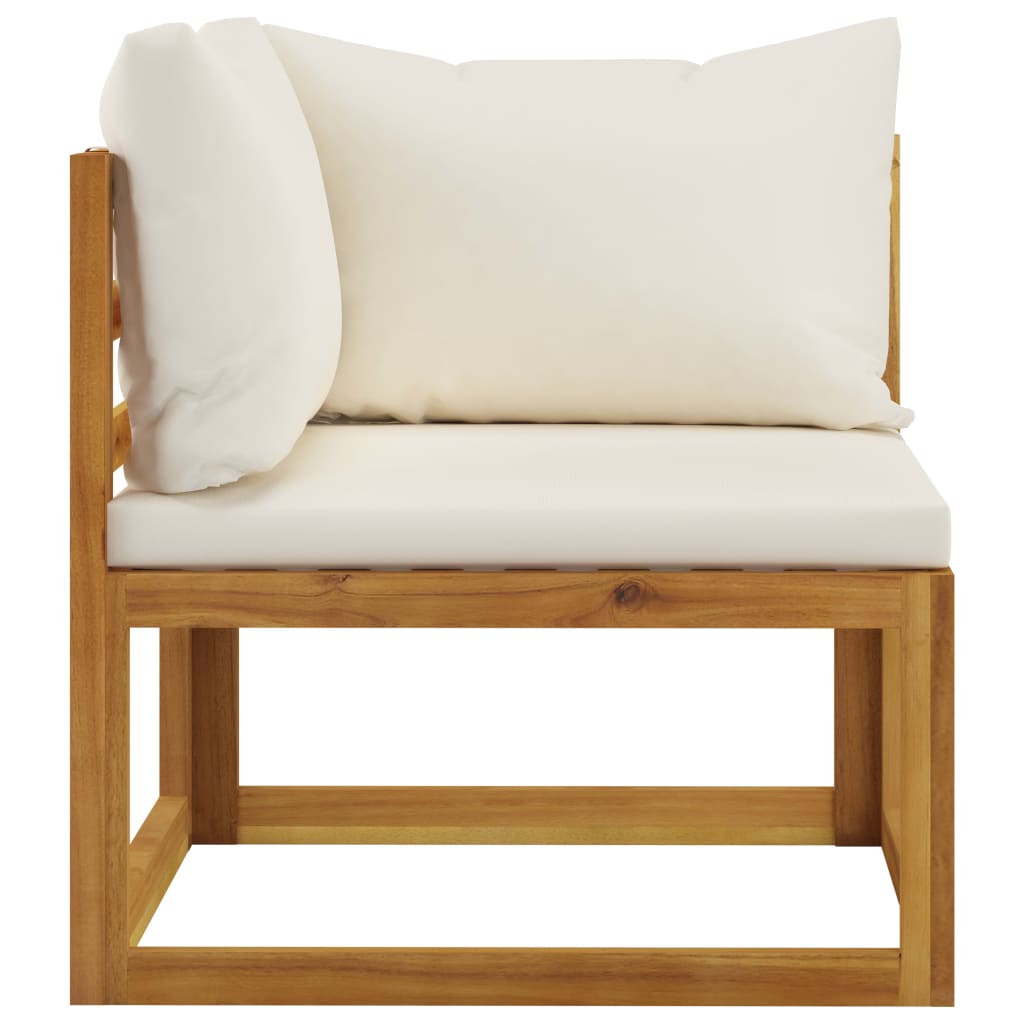 Canapé d'angle sectionnel et coussin blanc crème Bois d'acacia