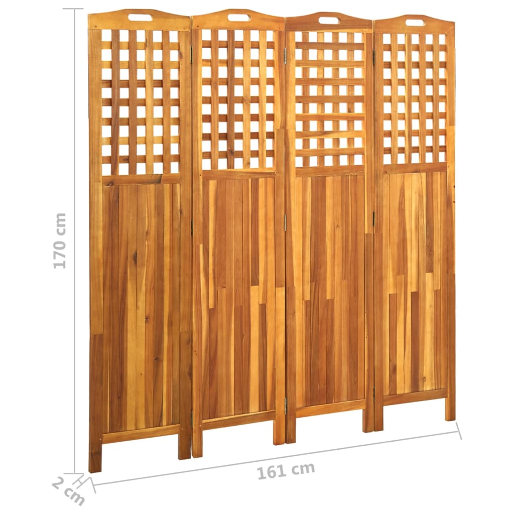 Cloison de séparation 4 panneaux 161x2x170 cm Bois d'acacia