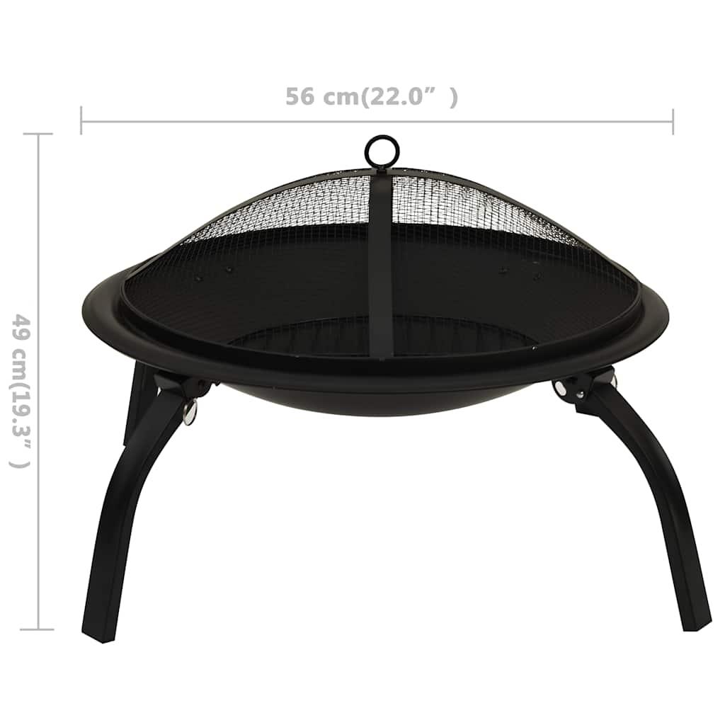 Foyer et barbecue avec tisonnier 2 en 1 56x56x49 cm Acier