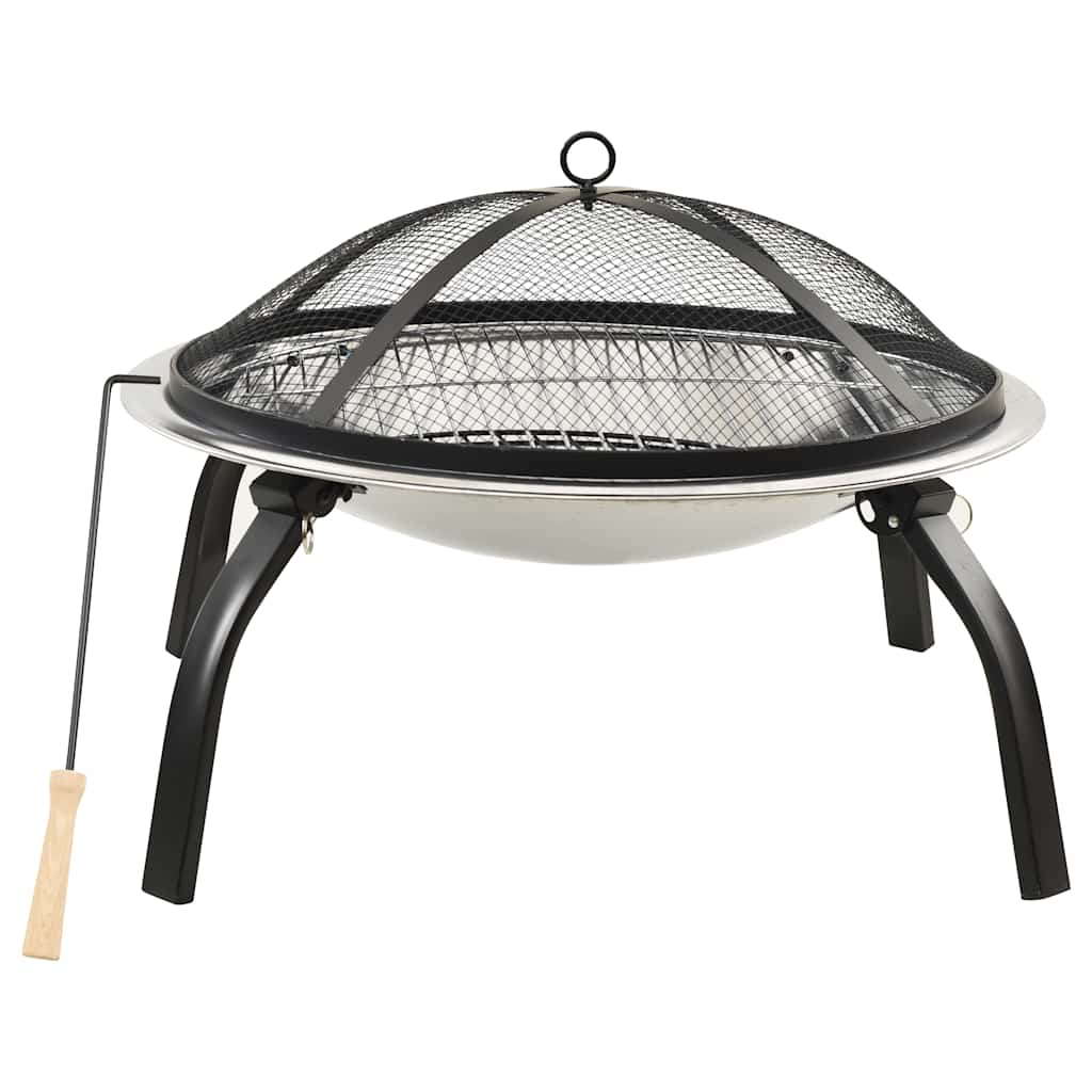 Fire pit and barbecue with poker 2 in 1 56x56x49 cm Stainless steel