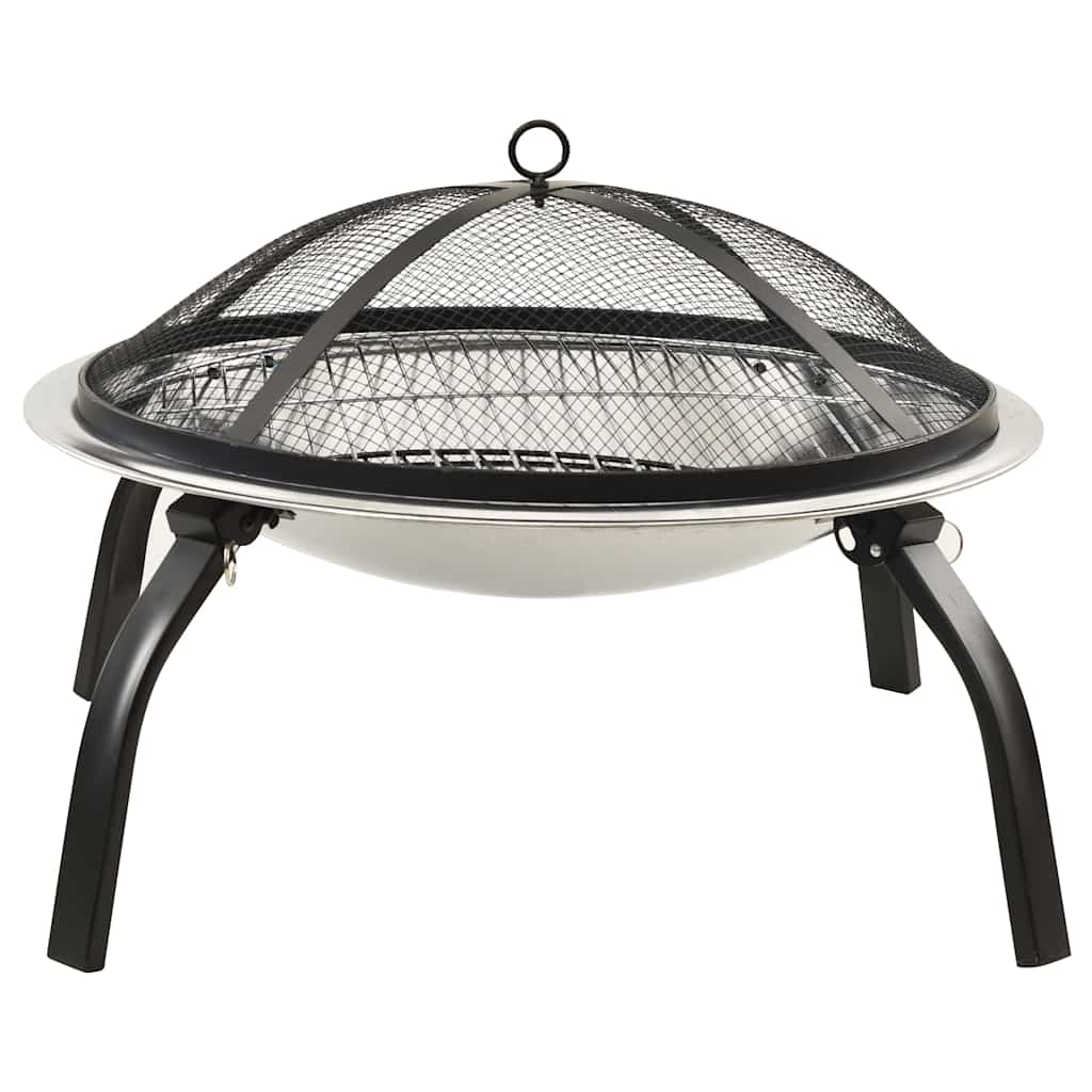 Fire pit and barbecue with poker 2 in 1 56x56x49 cm Stainless steel