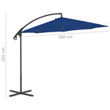 Parasol de jardin en porte-à-faux avec mât en acier bleu azuré