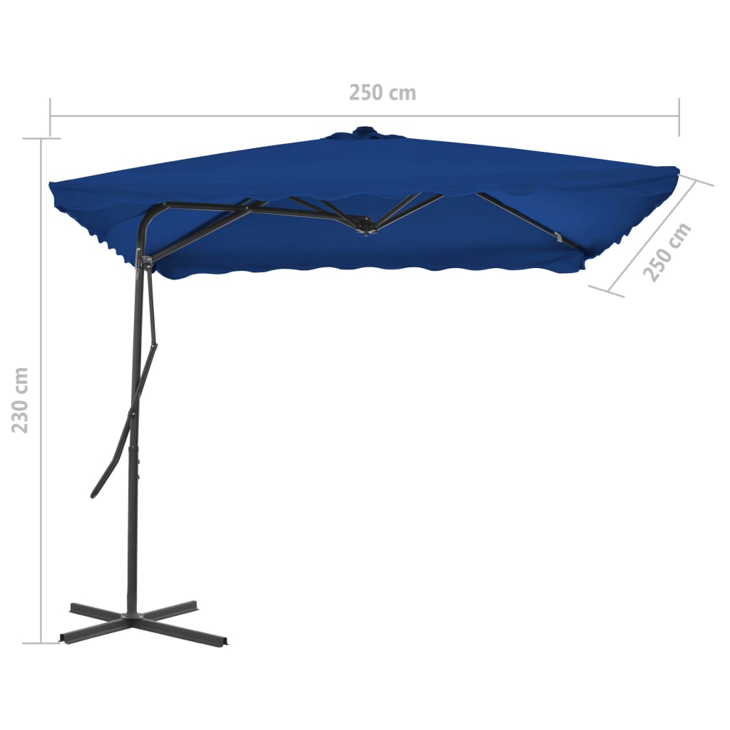 Parasol de jardin avec mât en acier bleu 250x250x230 cm