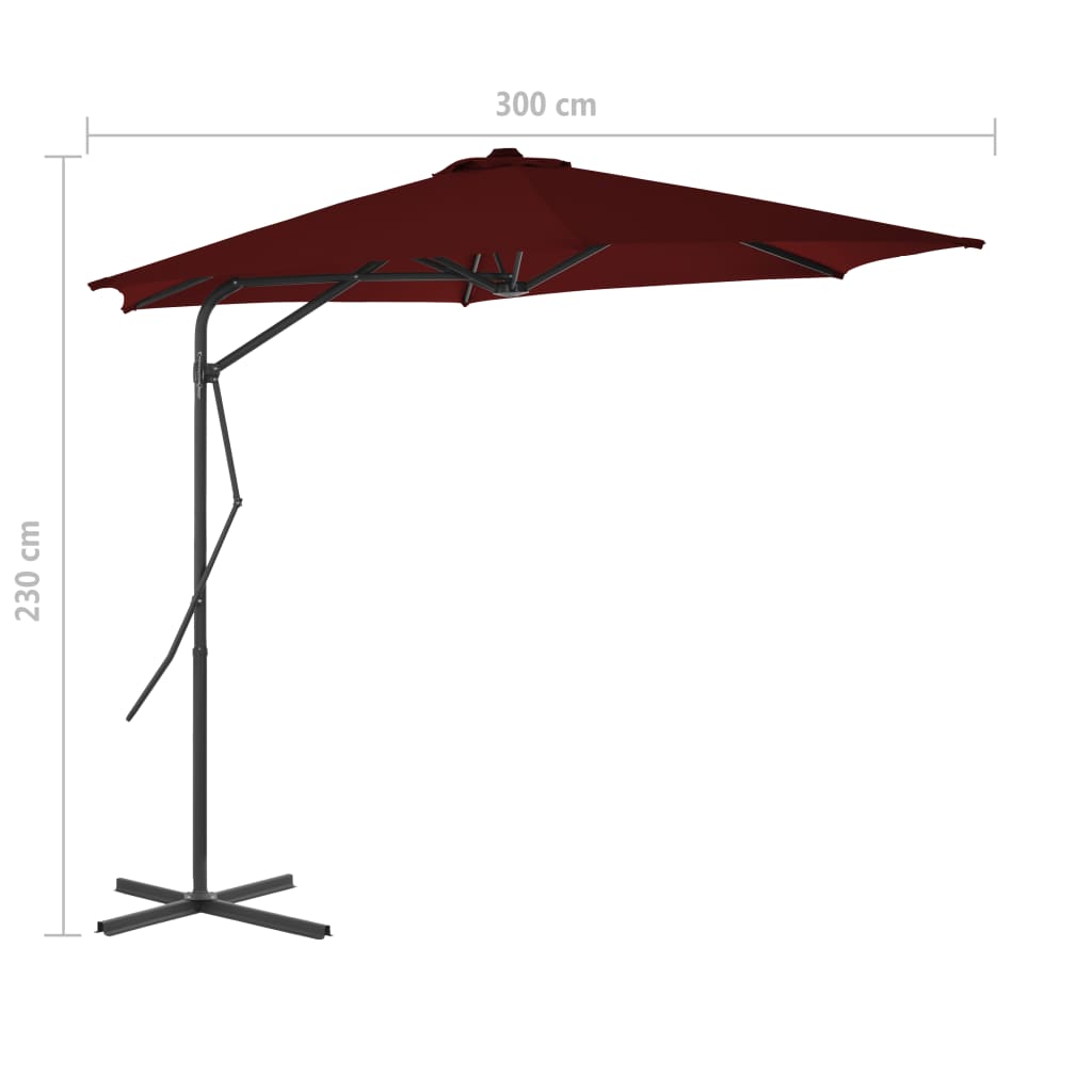 Parasol de jardin avec mât en acier rouge bordeaux 300x230 cm