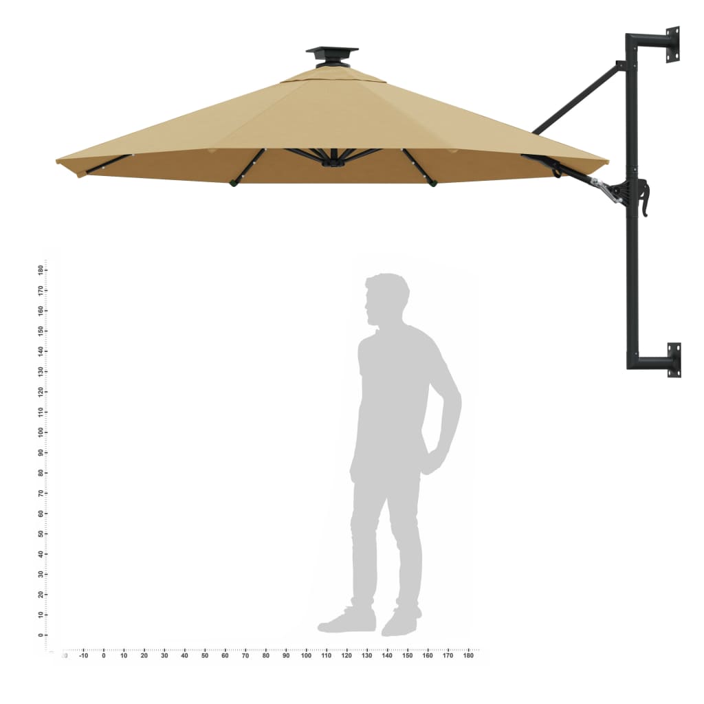 Parasol mural de jardin avec LED 300 cm taupe