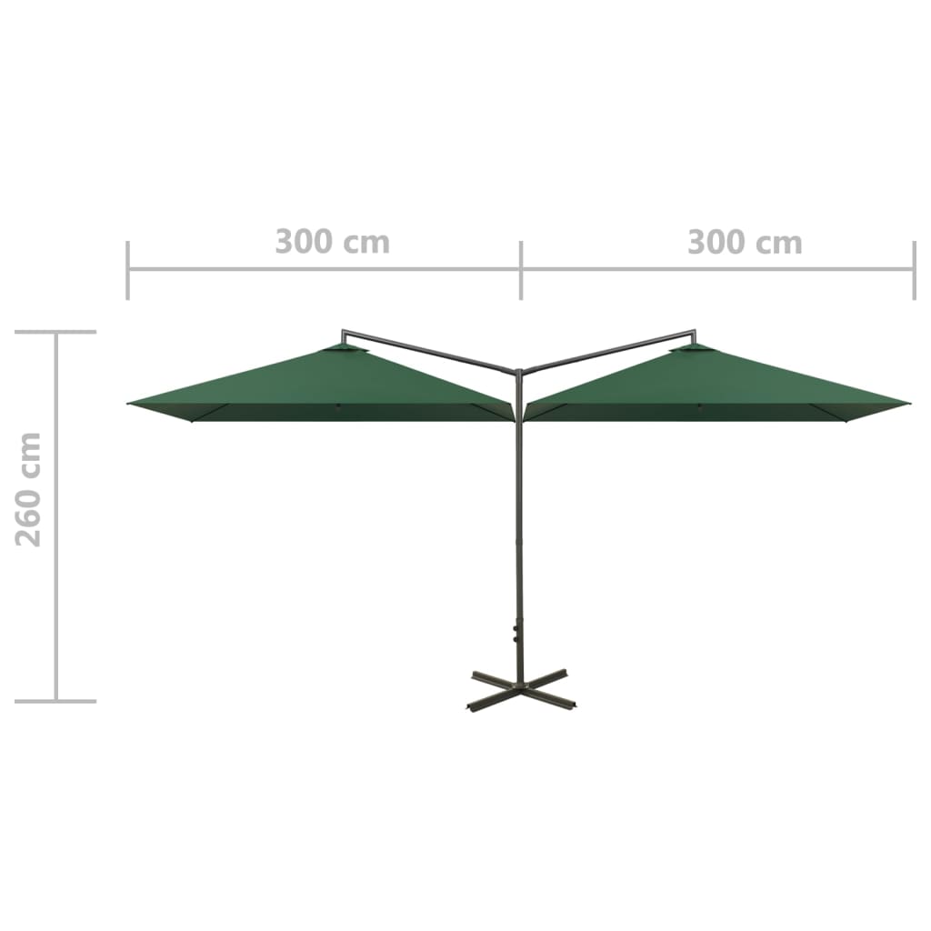 Parasol de jardin double avec mât en acier Vert 600x300 cm