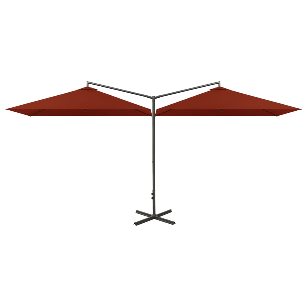 Parasol de jardin double et mât en acier terre cuite 600x300 cm