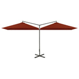 Parasol de jardin double et mât en acier terre cuite 600x300 cm