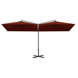 Parasol de jardin double et mât en acier terre cuite 600x300 cm