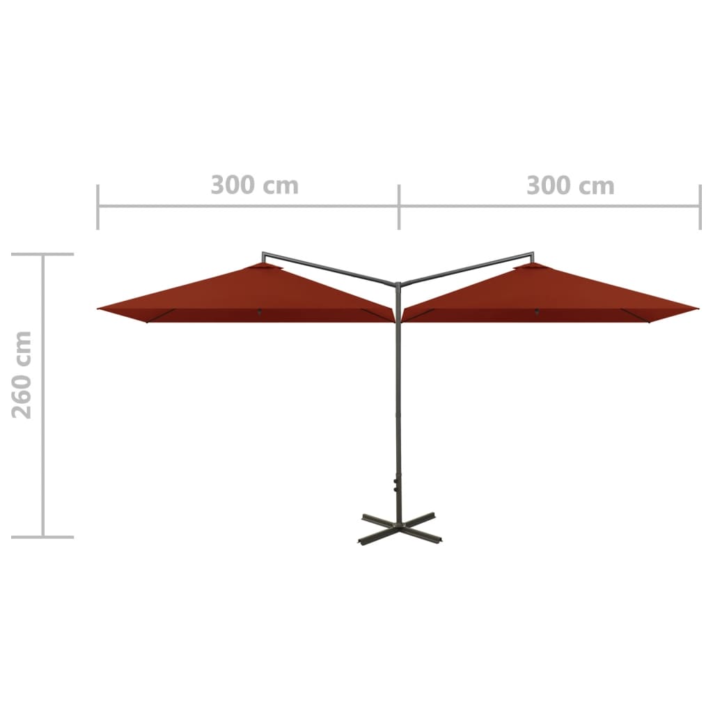 Parasol de jardin double et mât en acier terre cuite 600x300 cm