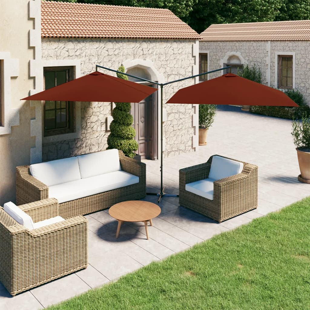 Parasol de jardin double et mât en acier terre cuite 600x300 cm